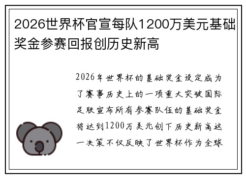 2026世界杯官宣每队1200万美元基础奖金参赛回报创历史新高