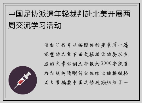 中国足协派遣年轻裁判赴北美开展两周交流学习活动 中国足协派遣年轻裁判赴北美开展两周交流学习活动